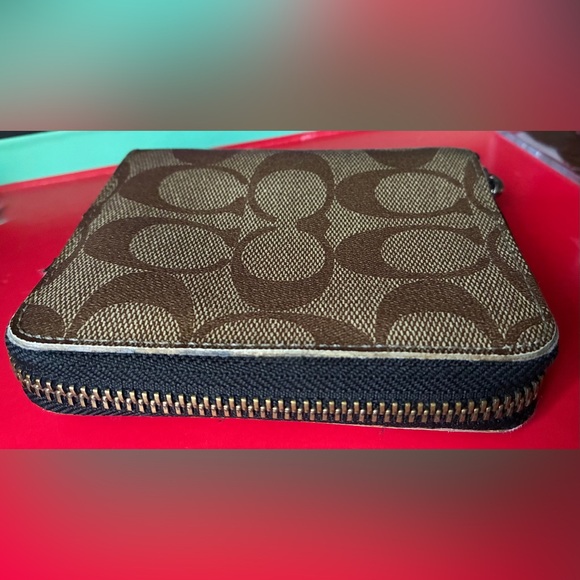 Coach Signature Canvas Small Zip Wallet in Brown/Tan - Picture 12 of 12